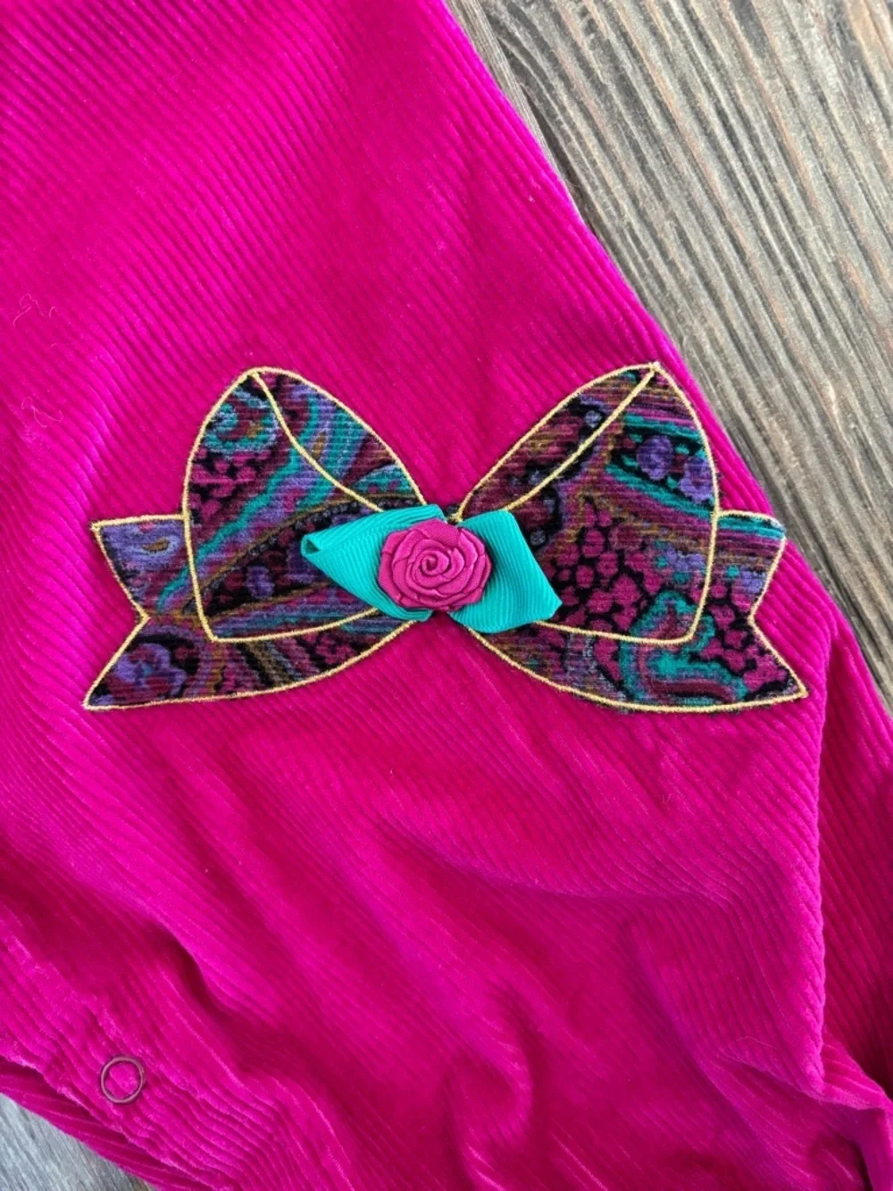 Vtg Kids Corduroy Jumpsuit Jumper Romper Girls 3T Pink Colorful Paisley Cottage